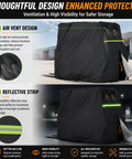Heavy Duty Forklift Cover For Toyota 80V Electric Model Fits 05-9FBM25T With Zipper And Vent Protection showing air vent design and reflective strip.