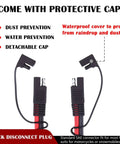 SAE to SAE Extension Cable 10 Gauge Wire Harness for Solar Panel to Battery with waterproof protective cap and quick disconnect