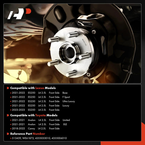 Installed Pair Front Wheel Bearing And Hub Assembly For Toyota Camry 2018 Through 2022 2.5L Gas Except Hybrid Avalon 2021 2.5L Gas