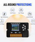 Digital display of 30A PWM controller from 100W Monocrystalline Solar Panel Kit with all-round protections.