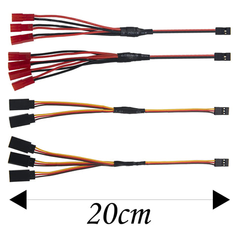 Four Piece JR Y Harness Wire Splitter Set 7.87 Inch JR Male To JST Female Y Cable For Servo Receiver Extensions, 20cm length