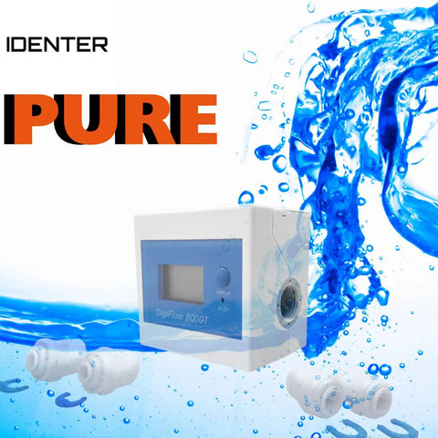 Real Time Water Flow Meter For Irrigation And Garden Hose GPM Usage Monitor with blue water splash background
