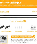 Components of Six Point Six Foot H Style Track Lighting Kit In Black With Floating Canopy Connector End Caps Live End Feeds I Connectors