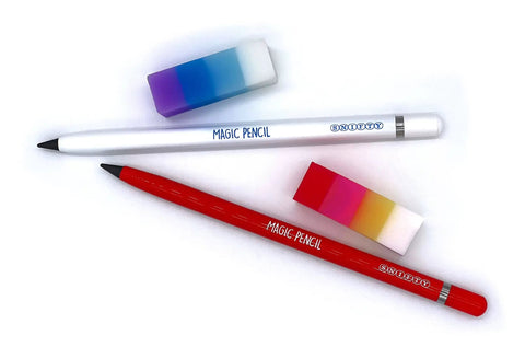 Magic Pencil That Never Needs Sharpening With A Graphite Tip Equal To One Hundred Regular Pencils, White Steel Barrel, Chunky Eraser