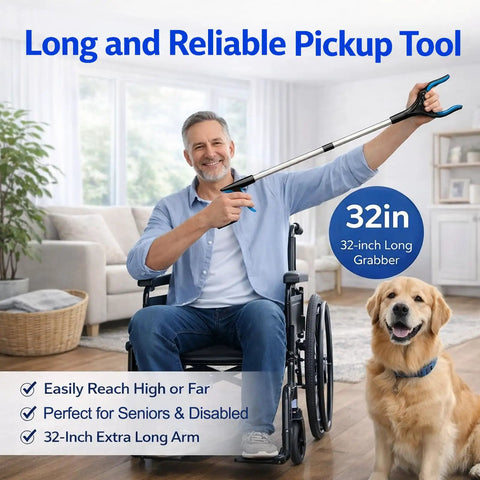 2 Pack 32 Inch Grabber Reacher Tool for Seniors Foldable Pickup Grabber With Magnet and Wide Claw, Heavy Duty Upper Body Helper, Great for Post Surgery Recovery and Safe Trash and Item Pickup