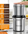 Electric Coffee And Spice Grinder With Dual Stainless Steel Blades And Removable Bowls Pulse Control And Clear Double Lid