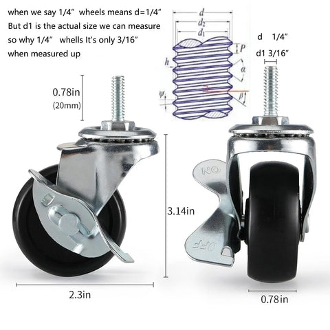 Set Of 4 Wire Shelf Caster Wheels For 0.75 Inch Post Shelving Posts, Replacement Metal Rack Castors For Wire Shelves, diagram