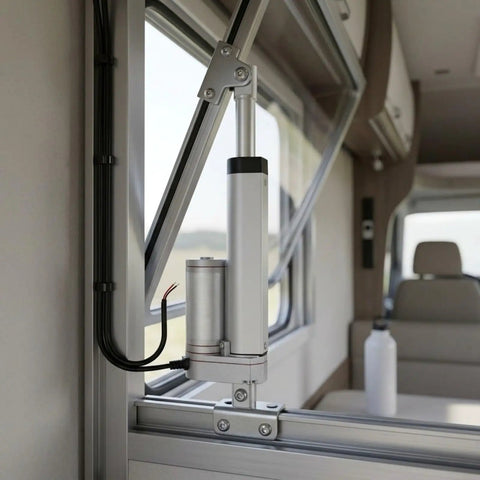 Built Like A Tank 12V Linear Actuator With Self Locking Motor And Mounting Bracket Delivers 1500N Push 1200N Pull Force mounted inside an RV.