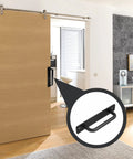 Barn door with 2 Pack Barn Door Pulls 5 Inch Long Base Handles for Shed and Gate, black aluminum alloy visible.