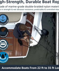 Person securing boat with Two Pack Half Inch By Twenty Foot Dock Lines With Twelve Inch Loop For Docking And Mooring.