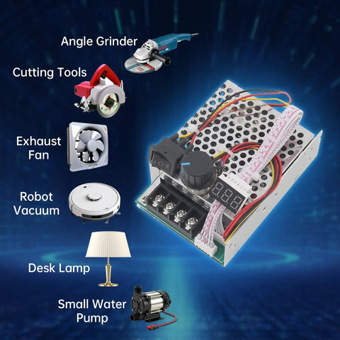 Ultra Tough Pwm Dc Brushed Motor Speed Controller Featuring Bright Tunable Digital Readout For Rock Solid Ten To Fifty Five Volts Input And Badass Sixty Amp Continuous Kick with various DC appliances.