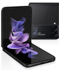 Galaxy Z Flip 3 5G Unlocked Android Cell Phone With 256GB Storage Flex Mode Super Steady Camera Ultra Compact Flip Device Phantom Black with screen open