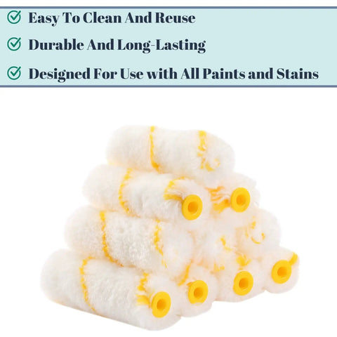Stack of 10 roller covers from 4 Inch Paint Roller Kit With 10 Roller Covers And Frame For DIY Home Painting Pros And Newbies Lightweight