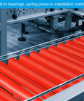 Polyurethane Coated Conveyor Roller Set 2 Inch Diameter By 12 Inch Length 2 Pack Heavy Duty Stainless Steel Rollers With Galvanized Ends Red Replacement Part For Conveyor Systems installed on conveyor.