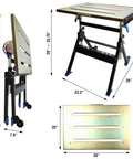 Adjustable Welding Table With Wheels Portable Steel Workbench 30 Inch By 20 Inch Tilting Top Foldable For Easy Storage