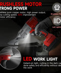 Cordless Metal Shear 18V Battery Brushless Electric Cutter for cutting stainless steel sheet metal with LED work light in use.