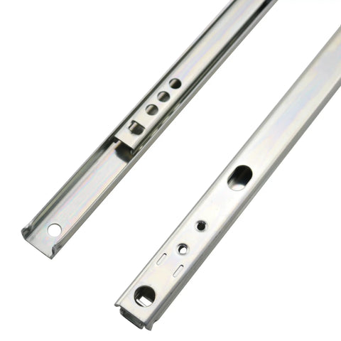 2 Pack 13.5 Inch Drawer Slides With Mounting Screws Cold Rolled Steel Glide Tracks for Cabinets, showing smooth, shiny tracks.