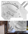 VASTOOLS cam weld gauge, stainless steel, metric/inch scales up to 2 in (50 mm), front view.