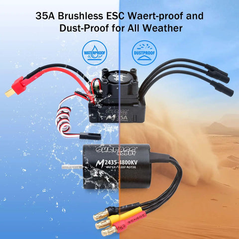 Waterproof RC Brushless Motor And ESC Combo 2435 4800KV With 35A ESC For 1x16 And 1x18 RC Cars And Trucks, CNC Aluminum Heat Sink