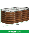 Three Piece Open Base Galvanized Metal Raised Garden Bed Kit For Veggies And Fruits Oval Planter Box With Safety Rubber Edging Outdoor Backyard Garden Bed For Planting 46 Inch Long By 24 Inch Wide By 17 Inch Tall, shown with dimensions.