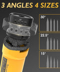 110V TIG Tungsten Electrode Sharpener With Dust Shield 4 Size Options And 3 Angles Handheld Tungsten Grinder showing size and angle options