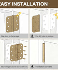 Easy installation guide for Rock Solid Heavy Duty Door Hinges Hit Four Inches Wide With Rounded Corners And A Slick Champagne Bronze Finish.