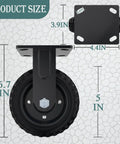 Badass Heavy Duty Caster Wheels Set Features Two Swivel Brakes And Two Rigid Pads, shown with dimensions 5 in wheel size.