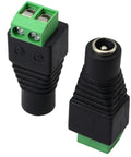 Hassle Free Dc 5.5 To 2.1Mm Female Barrel Adapter With Secure 2 Pin Screw Terminals For Cctv Cameras And Led Strip Lights 20 Pack. Black with green terminals.