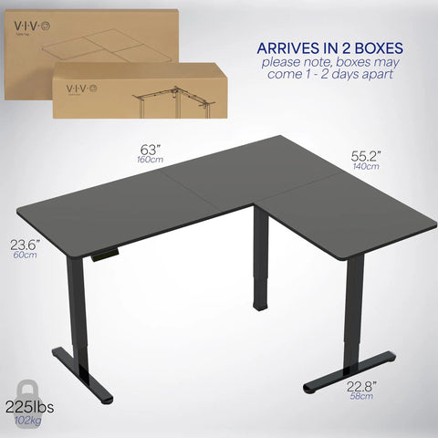 Corner Standing Desk With Electric Height Adjustment 63 X 55 Inch Reversible L Shaped Workstation For Home Office And Reception Areas Black Table Top And Frame Easy Sit To Stand Setup