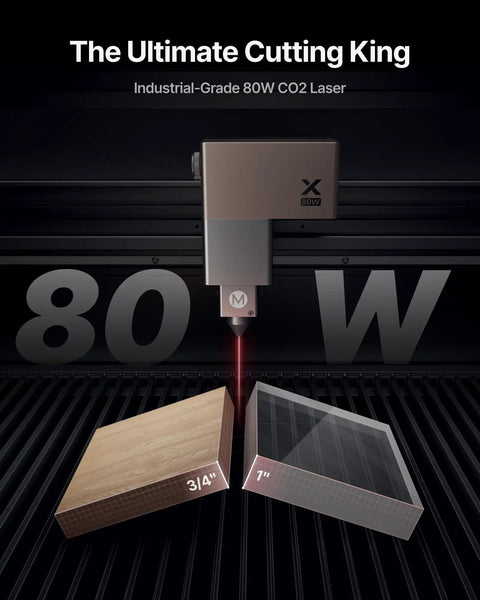 80W CO2 Laser Cutter With Intelligent Automation, Desktop Engraver cutting through wood and acrylic with precision.