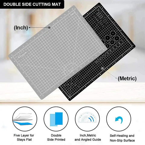 Thickened Pro Grade Self Healing Cutting Mat 18x12 Inches Double Sided 5 Ply Rotary Cutting And Sewing Surface Grey Black
