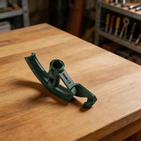 Sileduove Manual Pipe Bender For 3/4 Inch Tubes With Interchangeable Dies For Copper And Steel, compact green steel tool on wooden surface.