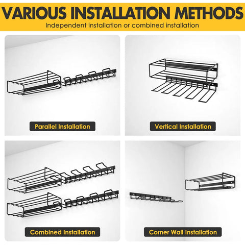 Split Type Power Tool Organizer With Two Independent Pieces Includes Seven Free Tools Wall Mounted Heavy Duty Tool Rack For Cordless Drills And Handheld Tools In The Garage Versatile Vertical Or Horizontal Mount Floating Tool Shelf