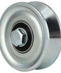 Close-up front view of a 3-inch V-groove gate wheel with bolt and double bearings, steel