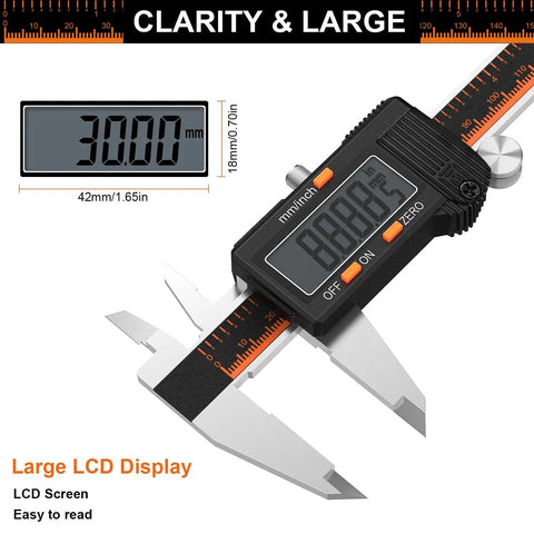6 Inch Digital Caliper With Large LCD Screen Stainless Steel Measuring Tool inch millimeter conversion close-up