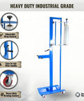 Ergonomic Manual Pallet Wrapper With Adjustable Up To 80 Inch Height For Hassle Free Stretch Film Dispensing image showing adjustable wrap control and caster wheels.
