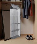 Rock Solid Four Layer Closet Hanging Shelf With Sturdy Hook Nonwoven Mesh Bag Organizer Space Saver displaying four breathable compartments.