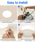 Step-by-step installation of 12 Pack 6 Inch Slim LED Recessed Lights With Junction Box showing wiring and mounting.