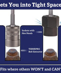 Beefed Up 15 Piece Bolt Extractor Kit with hex heads and THINKPRO sockets for damaged, stripped rusted bolts