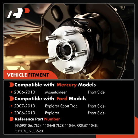 Front Wheel Bearing And Hub Assembly 5-Lug Fit For Ford Explorer 2006-2010, Explorer Sport Trac 2007-2010, Mercury Mountaineer 2006-2010