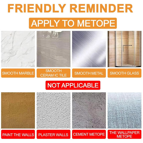 Application guide showing surfaces for Mini Self-Stick Clear Silicone Cabinet Pulls Six Pack Self-Adhesive Push Pull Handles.