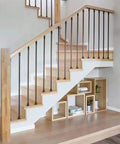 Heavy Duty Square Black Iron Railing Spindles Featuring Kickass Durability And No Sweat Installation For Classic Modern Home Decor Throughout Any Property, used on stylish staircase.