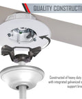 Outdoor Ceiling Fan And Luminaire Box White Round Weatherproof Electrical Box for Ceiling Fans with Lights, showing PVC and steel bracket
