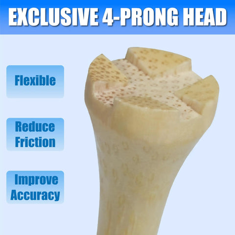 Close-up of Premium Bamboo Golf Tees With 4-Prong Head showing texture and features for reduced friction and accuracy.
