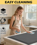 Woman cleaning kitchen counter with 3 X 5 Foot Anti Fatigue Floor Mat Extra Thick Fifteen Sixteenths Inch Ergonomic Diamond Plate