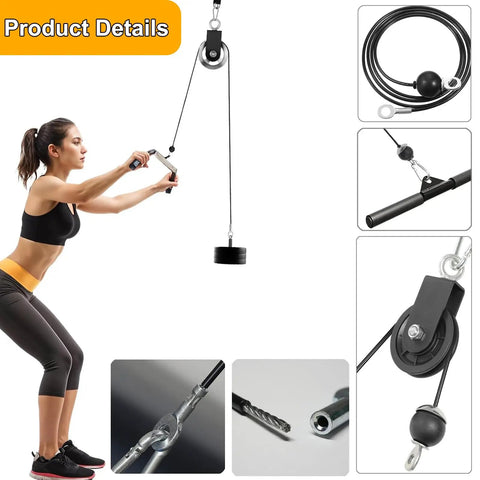 Woman using Replacement Cable Kit For Lat Pulldown And Low Row Machines, 32.8 Ft 5.0mm PU Coated Steel Wire Rope, 17-Piece Set