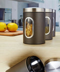 3Piece Stainless Steel Coffee Canisters With Wide Mouth Design Keep Your Grind Fresh No Cap Perfect For Nuts Pasta And Tea Kitchen Storage Setup Game Changer with pasta visible.