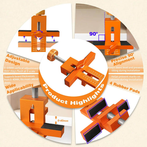 Versatile Cabinet Door Mounting Jig With Quick Edge Pin for Frameless and Face Frame Cabinets Pro Grade Adjustable 0 to 64mm