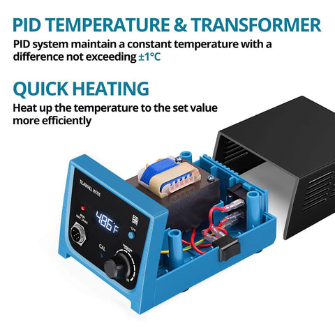 Smart 65W Soldering Station With PID Temperature Control and Transformer, showcasing quick heat recovery components