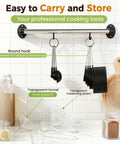 Measuring Cups And Spoons Set With Metric And US Measurements For Dry And Liquid 16 Piece Kitchen Tool Set Built To Handle Your Cooking Like A Pro Black hanging on kitchen bar